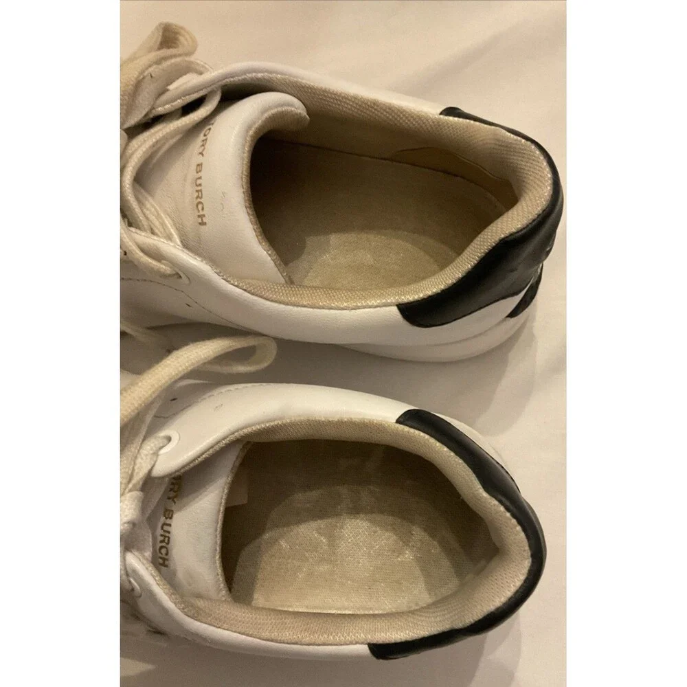 Tory Burch Howell Court Sneakers Titanium White Perfect Black Heel Tabs Size 9.5